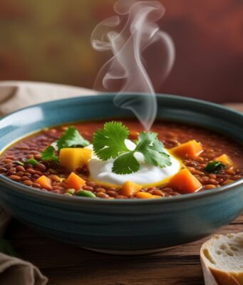 🥗 Cena Saludable y Reconfortante: Sopa de Lentejas Rojas con Verduras y Cúrcuma